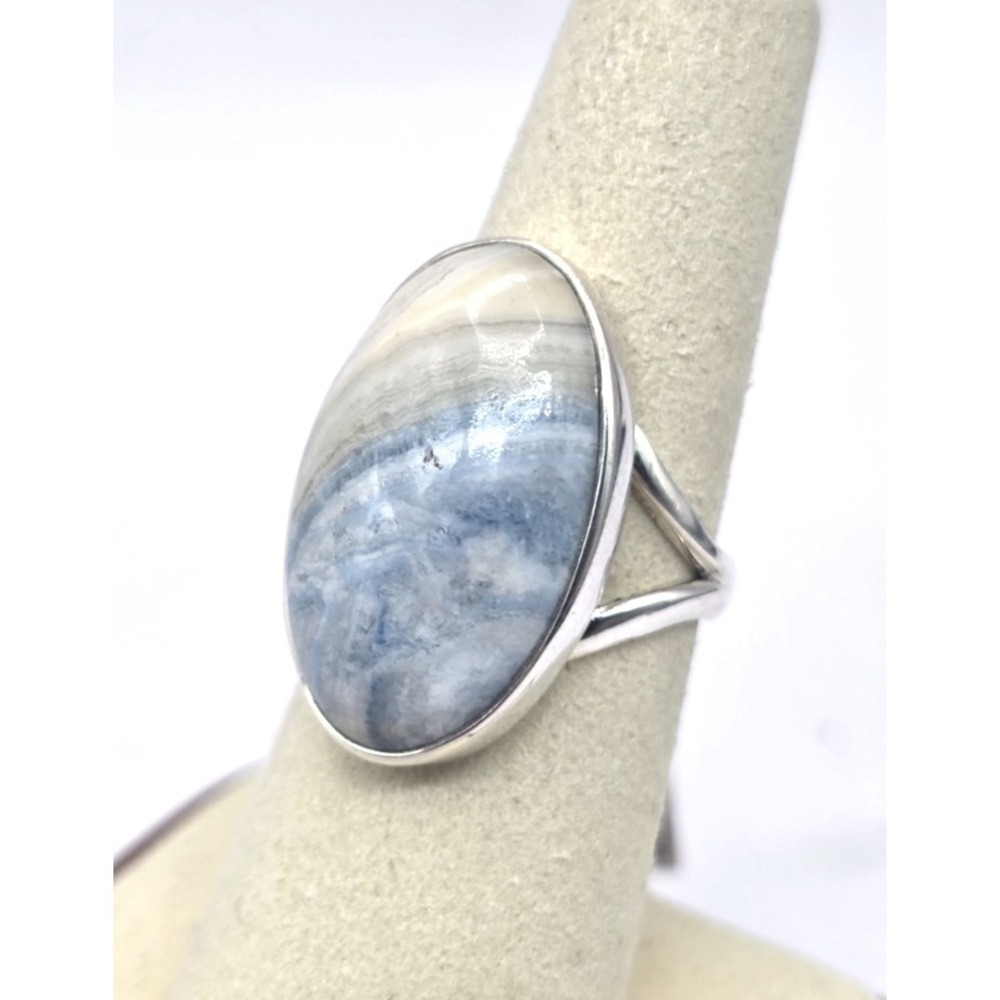 Blue Scheelite Ring Size‎ 7 Oval Sterling Silver 925 Handmade Split Shank NWT